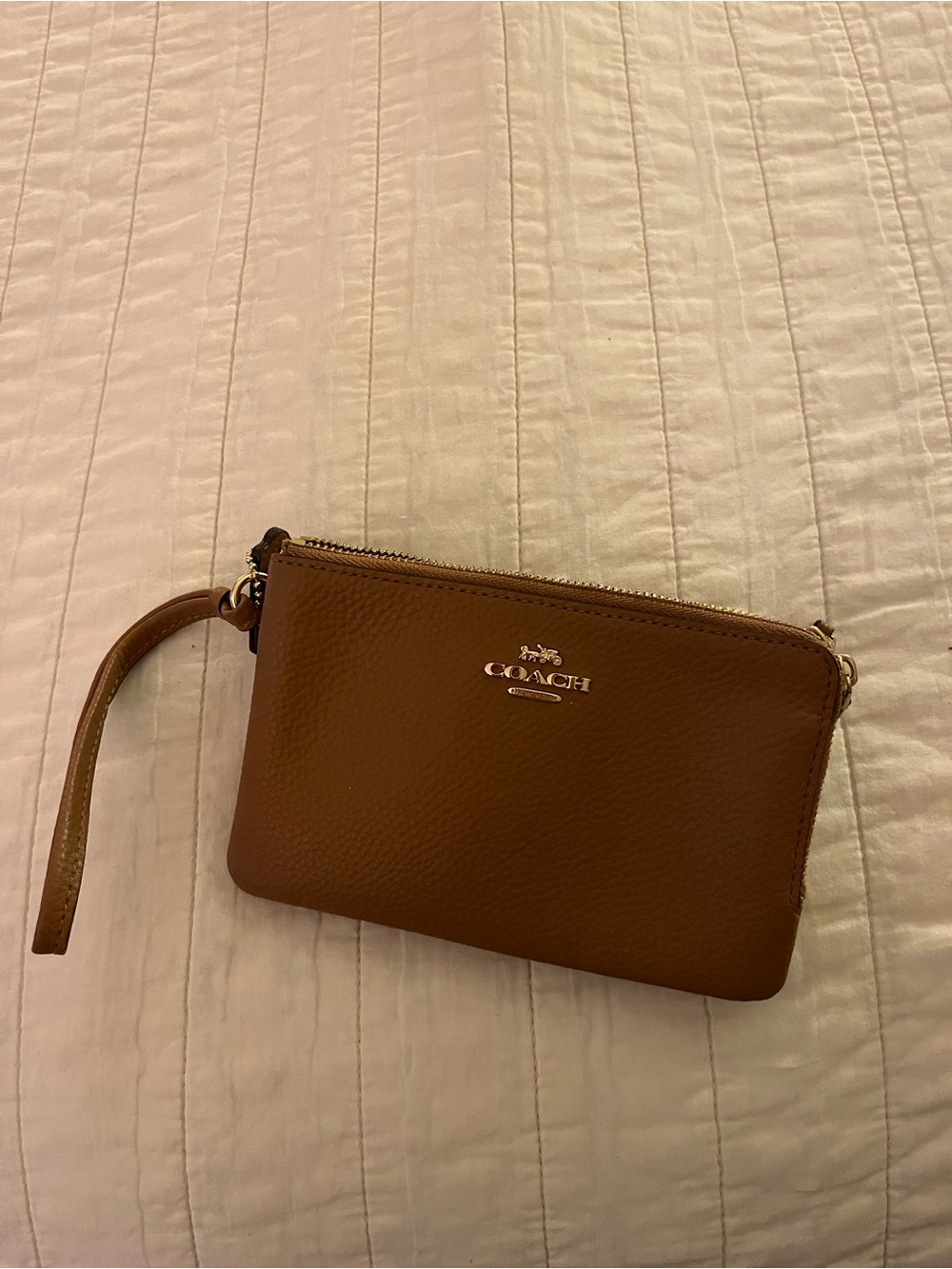 COACH Tan Pebbled Leather Wristlet Clutch